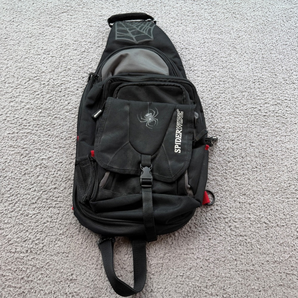 SpiderWire Sling Backpack Black Grey Red Tactical Fishing Bag SPB002DI-008